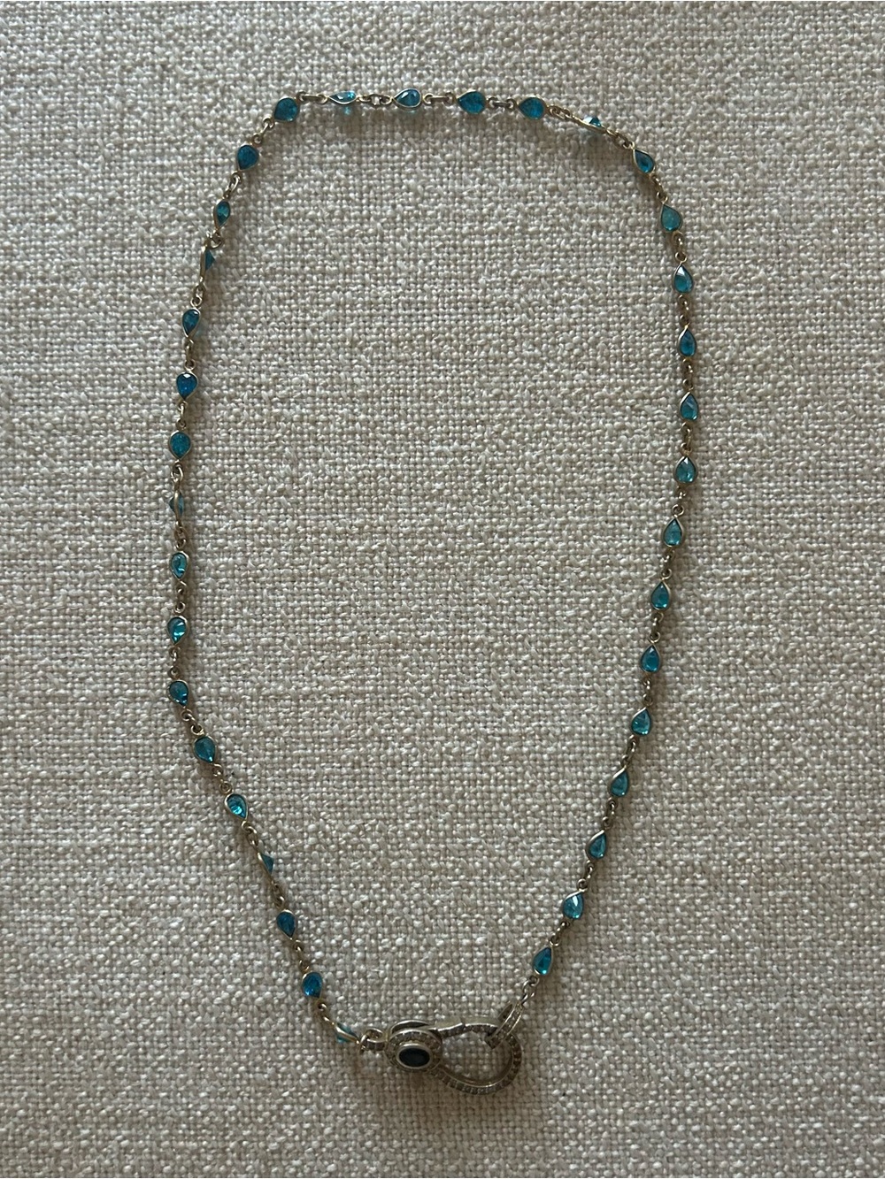 Vanessa Mooney Electra Clasp Teardrop Blue Crystal Station Necklace